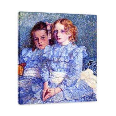 Imagem de Cute Little GirlThéo van Rysselberghe: Impressão em tela neoimpressionista belga chave 70 x 84 cm emoldurada