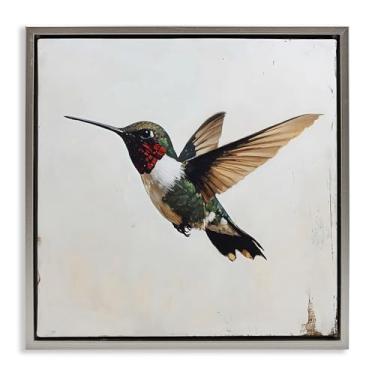 Imagem de Stupell Industries Arte de parede em tela flutuante cinza rústica com beija-flor sobre beija-flor, design da Creative Studio, 63 x 63 cm