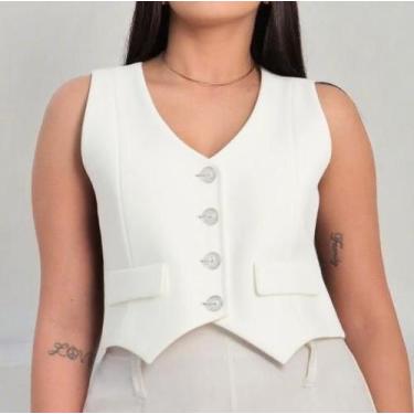 Imagem de Colete curto alfaiataria feminino Premium 4 botoes transparentes - Mal