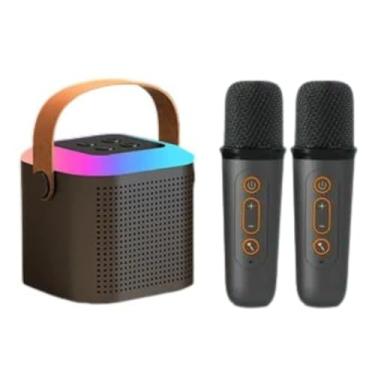 Imagem de Microfone Karaoke Portátil com Caixa de Som Bluetooth, Luzes LED Dinâmicas, 2 Microfones Sem Fio, Ideal para Festas, Crianças e Adultos (Preto, 2 Microfones)