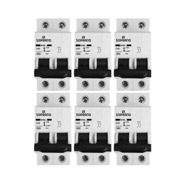 Imagem de Kit 6 Unid. Disjuntor Bipolar 40A DIN Soprano SHB2-C40A