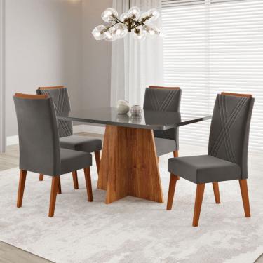 Imagem de Mesa de Jantar 4 Lugares Stilo com Vidro Marrom/Vidro Grafite/Veludo Cinza - Viero Móveis
