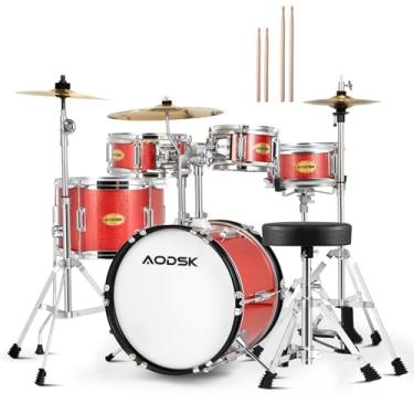 Imagem de AODSK Conjunto de bateria infantil de 5 peças para iniciantes, kit completo de bateria de 35,5 cm com trono ajustável, prato, Hi-Hat, Pedal e baqueta