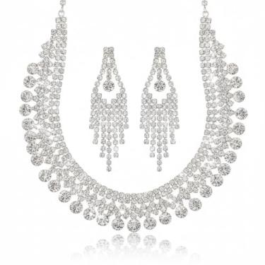 Imagem de Conjunto Colar Choker Brinco Pendente Franja Zircônia Cúbica Prata Luxo - Noiva Casamento Festa Formatura Debutante - Presente Mãe Namorada Amiga - Sofisticado Réveillon Ano Novo