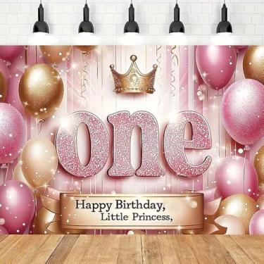 Imagem de Feliz Aniversário, Princesa, Fundo Fotográfico, Coroa Dourada, Brilhante, Primeiro Aniversário, Bandeira Bolinhas Douradas, Balão, Menina, Chá de Bebê, Decoração de Bolo, Decoração de Mesa (D, 1,5 x