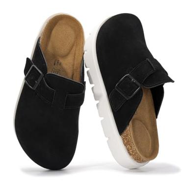 Imagem de Project Cloud Tamancos Plataforma De Couro Legítimo Para Mulheres - Palmilha De Cortiça Com Suporte De Arco De Espuma Viscoelástica E Calçados Casuais E Mules Para Mulheres 2025 (Benton Chunky, Blk,