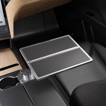 Imagem de Bandeja de mesa de carro flutuante para laptop, mesa giratória de copo de couro de 360°, bandeja de carro, mesa de laptop, bandeja de volante, para Tesla modelo Y/3/S, acessórios de carro Ford F150