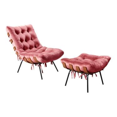 Imagem de Poltrona Costela de Adão com Puff Botonê Decoração Sala Varanda Recepção