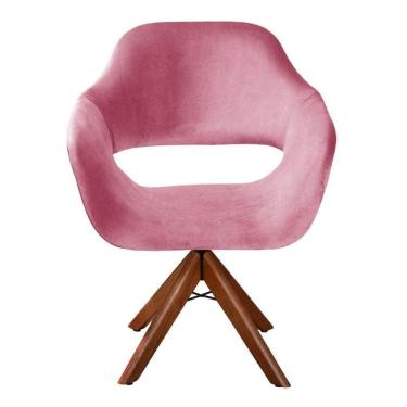 Imagem de Poltrona Zara Cadeira Giratória Pé Madeira Decoração Sala Escritório