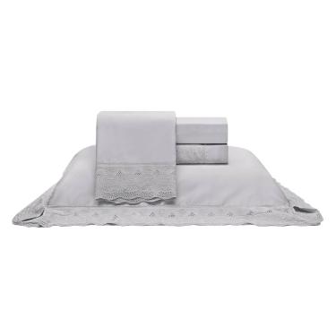 Imagem de Jogo Lencol Queen 4 Pcs Algodão 300Fios Luisa Prata Bouton