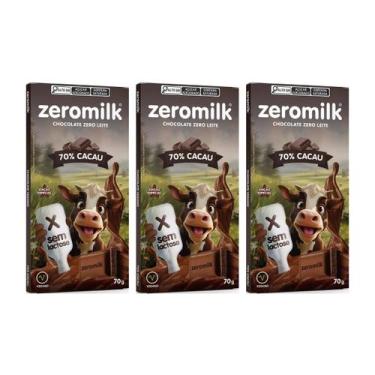 Imagem de Kit 3 chocolate natural zero lactose 70% cacau 70g zeromilk - ONLY4