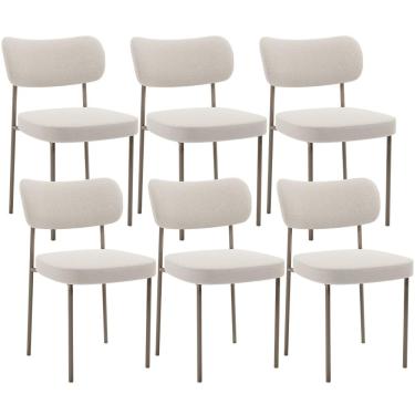 Imagem de Kit 06 Cadeiras Estofadas Para Sala De Jantar Melina Base Arena L02 Bouclê Cru - Lyam Decor