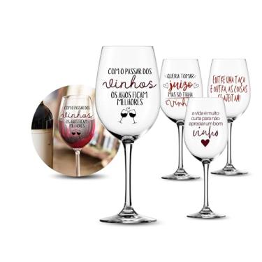 Imagem de 1 Taça De Vinho Cristal 510ml Resistente Estampada Grande Com Frases Minimalista Presente Luxo (Passar dos Vinhos)
