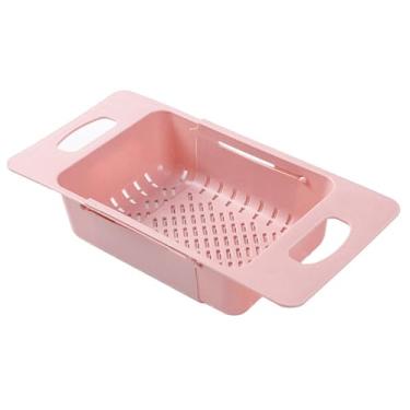 Imagem de Escorredor de pia cesto de drenagem retrátil extensível armazenamento multifuncional para pia de cozinha plástico 19,5 x 8,5 x 24 cm (rosa)