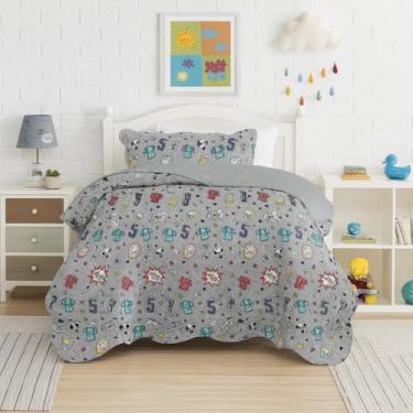 Imagem de Colcha Cobre Leito Infantil Solteiro Dupla Face 2 Pçs Kids, Para Quarto Criança Adolescente Estampado Teen (Jogos)