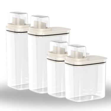 Imagem de Kit 4 Peças Dispenser Flow 1,5 E 2,3 Litros Sabão Líquido Amaciante Produtos Limpeza Lavanderia (BEGE)