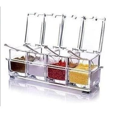 Imagem de Porta Condimento Organizador Tempero Acrílico Cozinha Temperos 4 potes