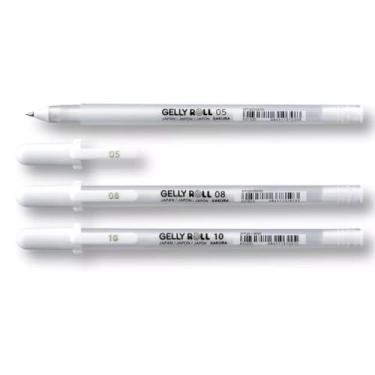Imagem de 3x Caneta Gel Branca Gelly Roll Sakura Fina Media Grossa