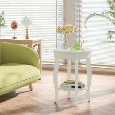 Imagem de Mesa Yardlio Mesa lateral redonda com pernas de cabriole de madeira