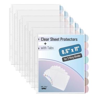 Imagem de Mr. Pen - Protetores de folha transparentes com 8 abas, 2 conjuntos, divisórias de plástico para fichário de 3 anéis, divisória de página de índice inserível, abas multicoloridas
