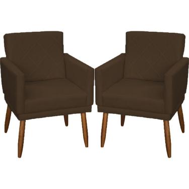 Imagem de Kit 2 Poltronas Decorativa Para Sala Recepção Beatriz Suede Cores Pé Palito Castanho