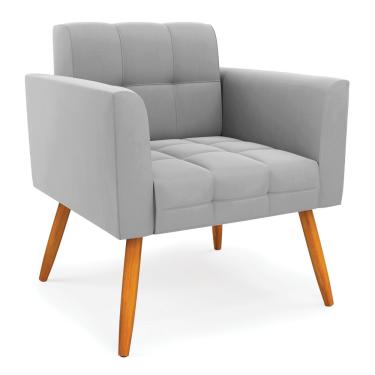 Imagem de Poltrona Elisa Suede Cinza Pés Palito Castanho - D'Rossi