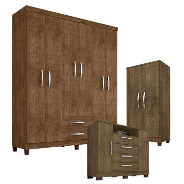 Imagem de Guarda Roupa Casal Modena Com Cômoda Madri E Armário Multiuso Recife Malbec - Incorplac