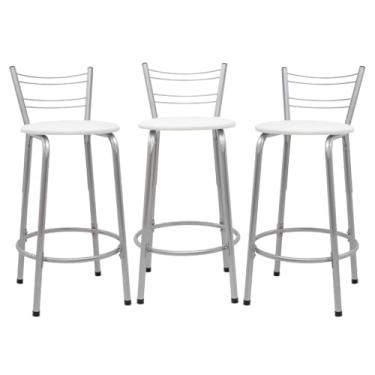 Imagem de Kit 3 Banquetas Flórida 60cm Estrutura Prata Ideal Cozinha Gourmet Área de Lazer Piscina Balcão Bancada Bistro Bar (Assento Branco)