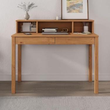 Imagem de IDIMEX Escrivaninha Madeira com 2 Gavetas 3 Nichos cor Freijó Lennox Mesa de Trabalho 110 cm