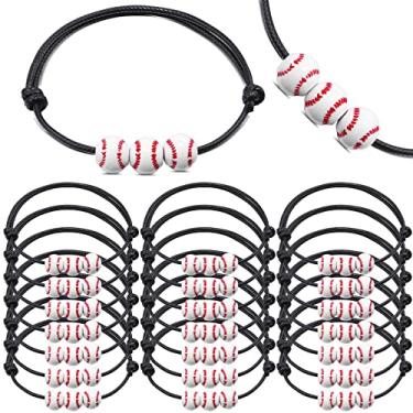 Imagem de Aoocoeo 30 peças pulseiras com tema esportivo com contas de futebol, beisebol, basquete, softball, lembrancinhas de festa, pulseiras inspiradoras ajustáveis, one size, Acrílico, Sem pedras preciosas