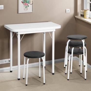 Imagem de Conjunto Mesa De Jantar Dobrável 65,5cm Com 4 Banquetas Multimóveis Cr50141 Branco Preto