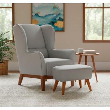 Imagem de Poltrona Dekorien Milena Premium Com Puff Decoração Sala (Cinza Claro)