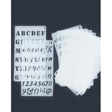 Imagem de Conjunto de 12 estênceis de letras e números de 10 x 17 cm – Modelos de artesanato reutilizáveis para pintura em madeira, parede, tecido, rocha, placas e projetos de arte DIY
