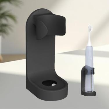 Imagem de 1 organizador de parede adesivo preto - sem suporte de broca para escova de dentes elétrica, navalha | Gerenciamento de cabos, armazenamento de banheiro