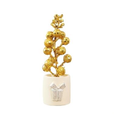 Imagem de Mini enfeite de árvore de prata de Natal com base de cimento de 15 cm, bolas prateadas brilhantes e detalhes de bota dourada, decoração de mesa para casa, escritório, festa, cornija, prateleira