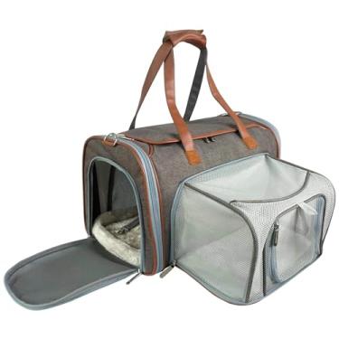 Imagem de Mr. Peanut's bolsa expansível aprovada por companhias aéreas com laterais macias para animais de estimação, bolsa de baixo perfil da série dourada, zíperes de autobloqueio de marca premium, roupa de cama de lã sintética de pelúcia com uma base de madeira compensada resistenteMr. Peanut's 18" x 10.5"