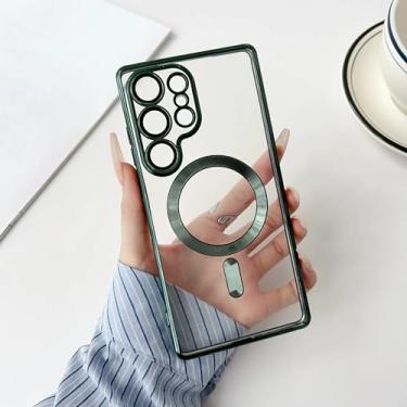 Imagem de HJZSZX Capa magnética luxuosa transparente para Samsung S24 FE (para Samsung S24 FE/verde escuro)