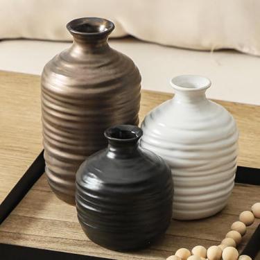 Imagem de Dobbyby Conjunto de 3 vasos decorativos de cerâmica para decoração de casa, decoração moderna de casa de fazenda, vasos neutros para sala de estar, banheiro, mesa, cornija, lareira, prateleira de