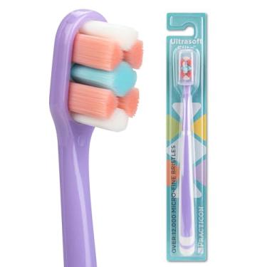 Imagem de Practicon Escova de dentes Ultrasoft Elite para dentes e gengivas sensíveis, tufos macios com cerdas microfinas, escovas de dentes embaladas individualmente, cores sortidas, pacote com 48 unidades
