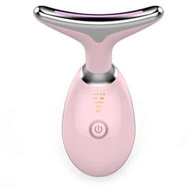 Imagem de Massageador Facial LED com 7 Cores, Vibração e Fototerapia, Tratamento Lifting Anti-Idade com EMS e Aquecimento, Anti Rugas, Tira Papada (Rosa)
