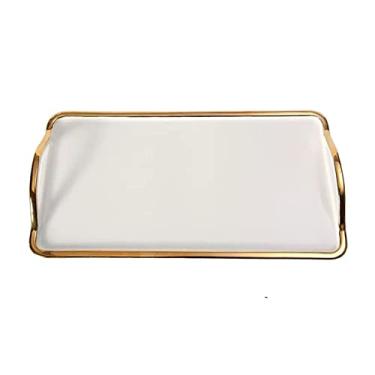 Imagem de Bandeja de cerâmica conjunto de chá de café bandeja de armazenamento bandeja de serviço de mesa para pratos de sobremesa de café bandeja de servir (cor: B) (A)