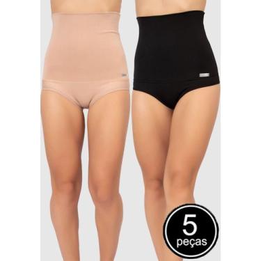 Imagem de Kit 5 Calcinhas Vekyo Plus Size Modeladora Cintura Alta, 52, Sortido, 