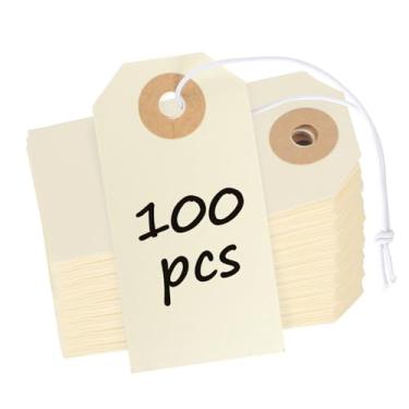 Imagem de Uniclife 100 etiquetas de envio em branco com cordão elástico anexado, cartolina etiquetas penduradas com ilhó reforçado, pequenas etiquetas de marcação, etiquetas de preço