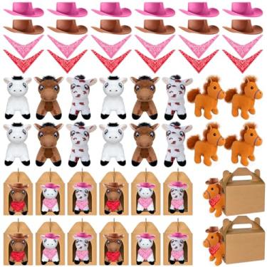 Imagem de Jiytivity 48 peças de lembrancinhas de festa para adotar um cavalo, incluindo 12 mini cavalos de pelúcia, 12 caixas, 12 chapéus, 12 lenços para adotar uma pastagem, lembrancinha de festa, presente de