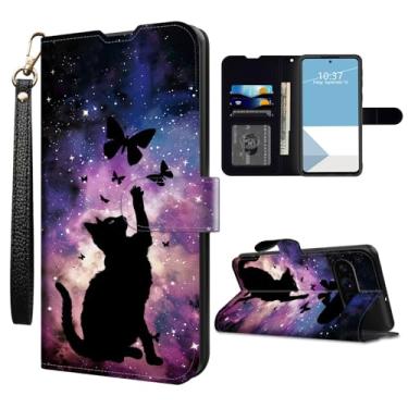 Imagem de WZCJDHMJ Capa carteira para Google Pixel 10 Pro XL com suporte para cartão de crédito, alça de pulso removível, capa de telefone flip magnética de couro PU para Pixel 10 Pro XL 6,8 polegadas - gato