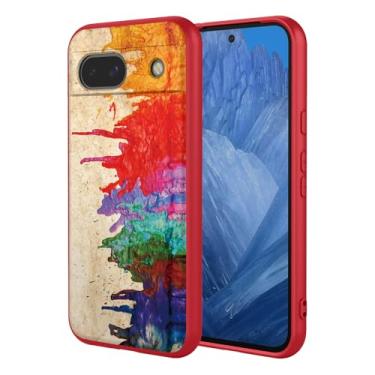 Imagem de OEURVQO Capa artística para Google 8A, capa de silicone líquido de toque macio com forro fofo, compatível com carregamento sem fio, capa protetora para Google Pixel 8A, aquarela vermelha