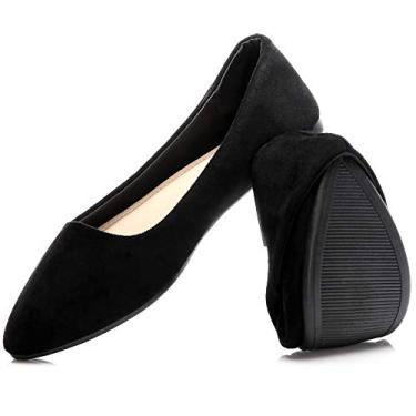 Imagem de HEAWISH Sapatilhas femininas pretas, confortáveis, de camurça, bico fino, sem cadarço, casual, sapatilhas, sapatilhas, sapatilhas, Preto, 8