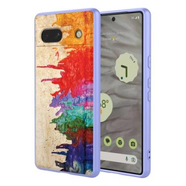 Imagem de OEURVQO Capa artística para Google 7A, capa de silicone líquido de toque macio com forro fofo, compatível com carregamento sem fio, capa protetora para Google Pixel 7A, aquarela roxa