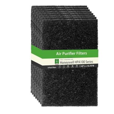 Imagem de Pacote com 8 filtros HPA100 compatíveis com purificador de ar Honeywell série HPA100, substituição de pré-filtros de carbono ativado para Honeywell HPA100, 104, 105, 090, 094