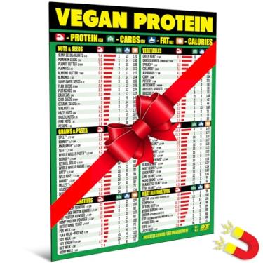 Imagem de Ímã de folha de dicas de proteína vegana - Guia de construção muscular de dieta à base de plantas - Tabela magnética de alimentos vegetarianos com alto teor de proteína, uma ferramenta de referência